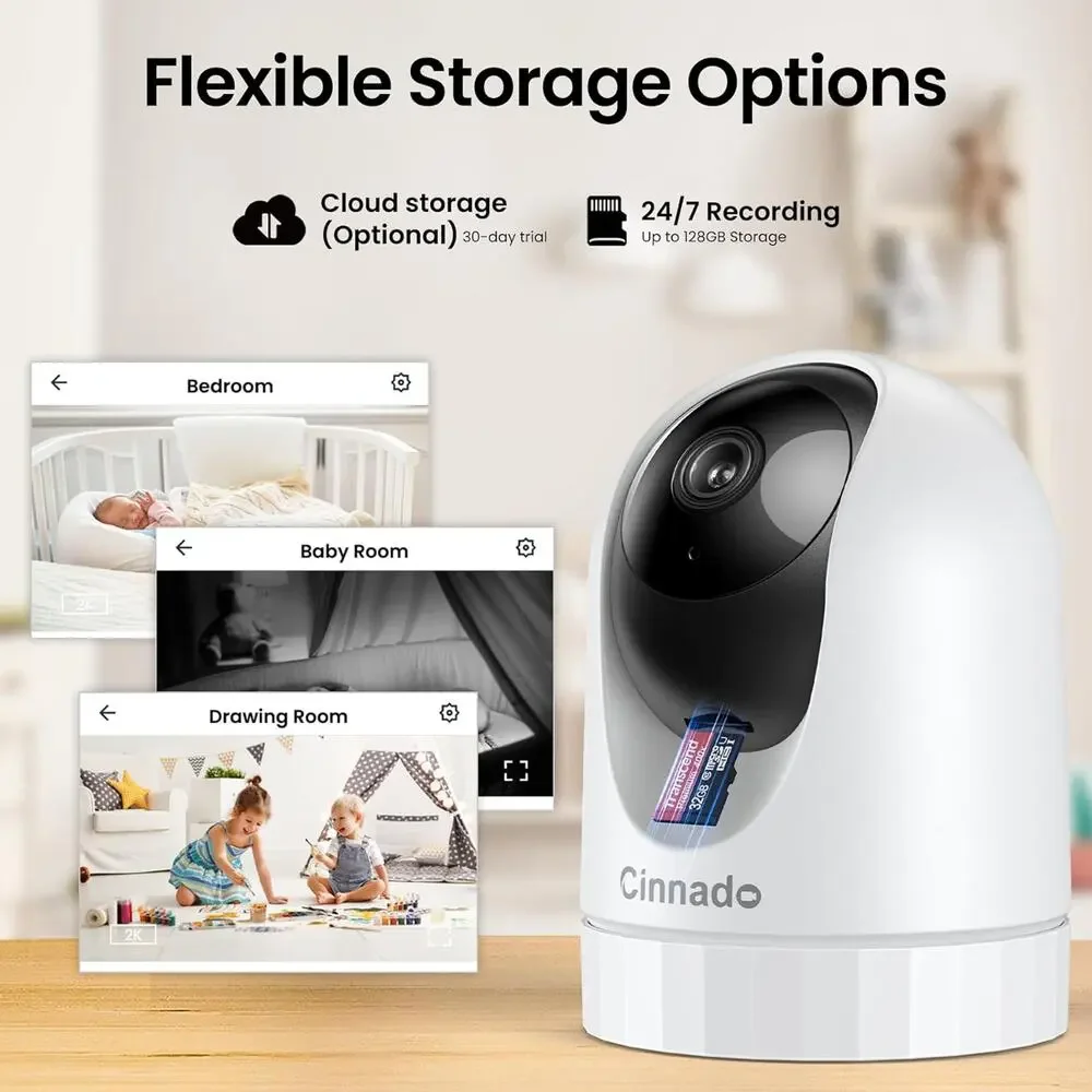 2 Pack Cinnado 2K Home Security Cameras 2.4Ghz WiFi Indoor Camera with 360°